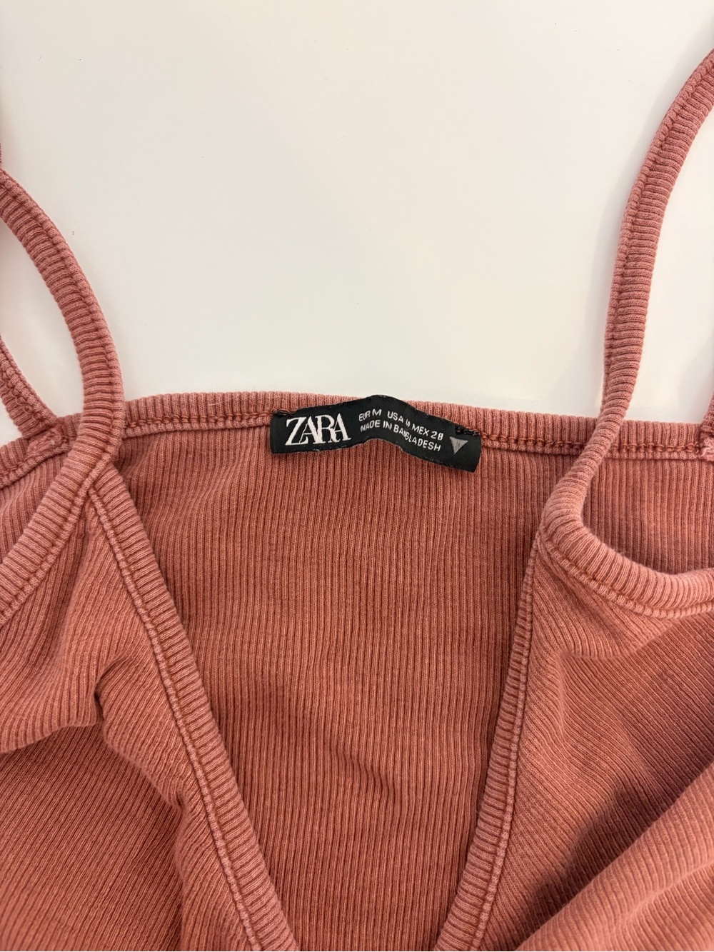 Zara Ruched Ribbed Spaghetti Strap Crop Top in Rust - Picture 2 of 2
